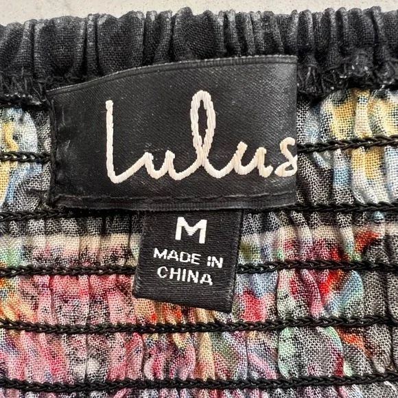 Lulus Black Vibrant Floral Off Shoulder Hi Lo Dress M Boho Tropical Vacation - Picture 5 of 10